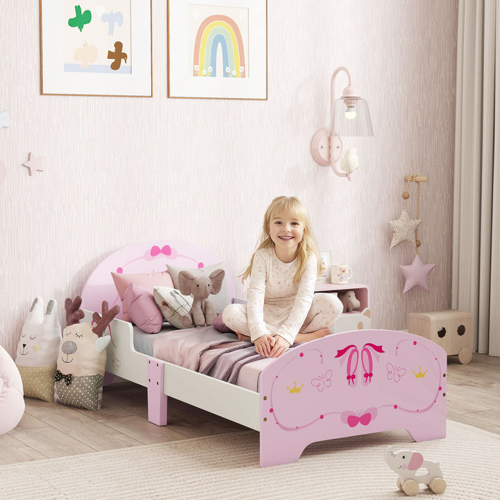 AIYAPLAY Ballet Theme Toddler Bed Frame with Safety Rails for 3-6 Years, Pink