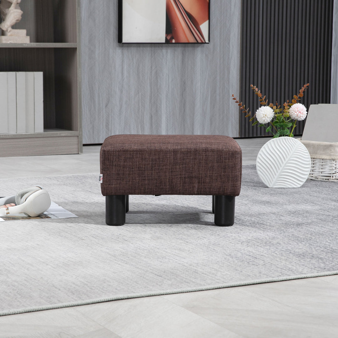Linen Fabric Footstool Ottoman Cube with 4 Plastic Legs, Brown