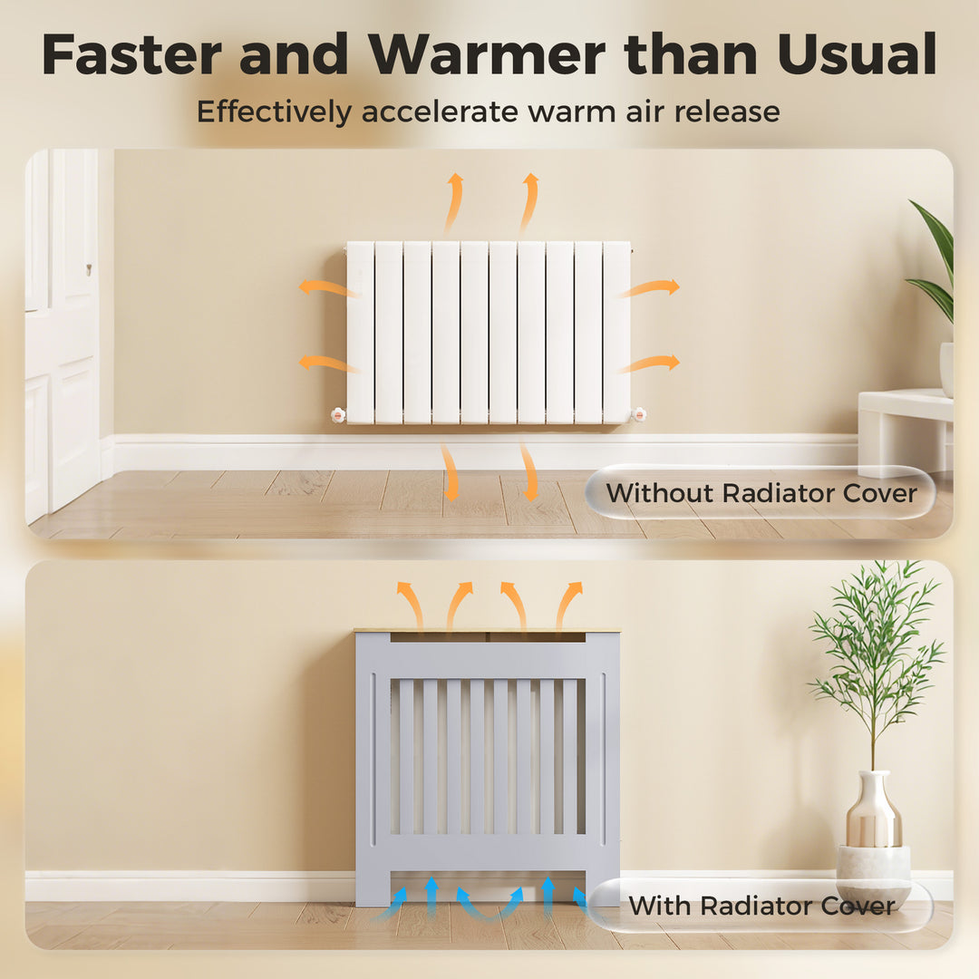 Heater Cover, Radiator Cover Slatted Painted MDF Lined Grill Grey, 78L