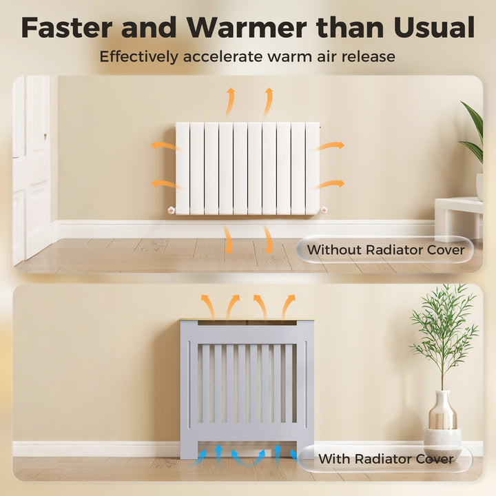 Heater Cover, Radiator Cover Slatted Painted MDF Lined Grill Grey, 78L