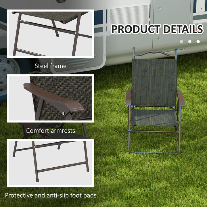 Set of Two Folding Garden Chairs, with Fabric Mesh Seats - Dark Brown