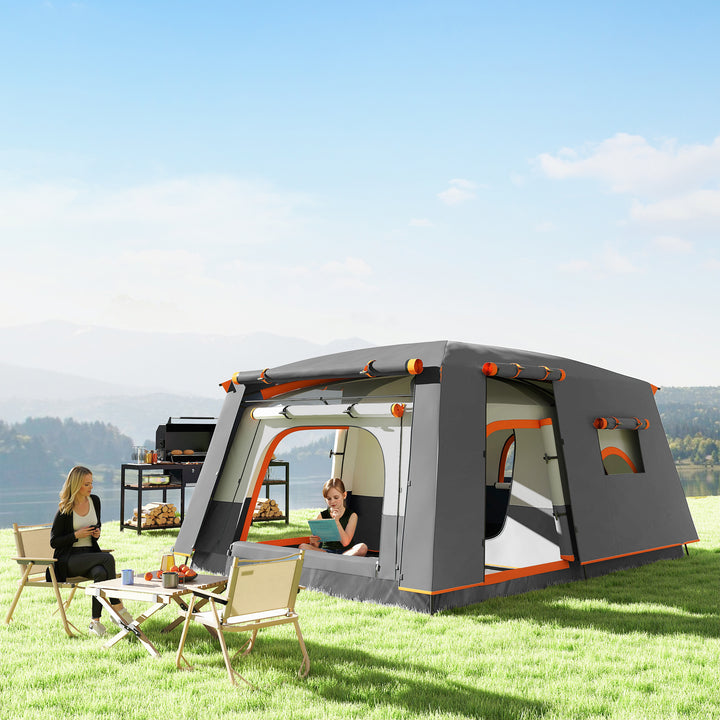 4-6 Man Camping Tent, Double Layer Tunnel Tent with Porch, Living Area and 2 Bedrooms, Sewn in Groundsheet, 3000mm Waterproof and UPF 30+, Portable with Bag, Grey