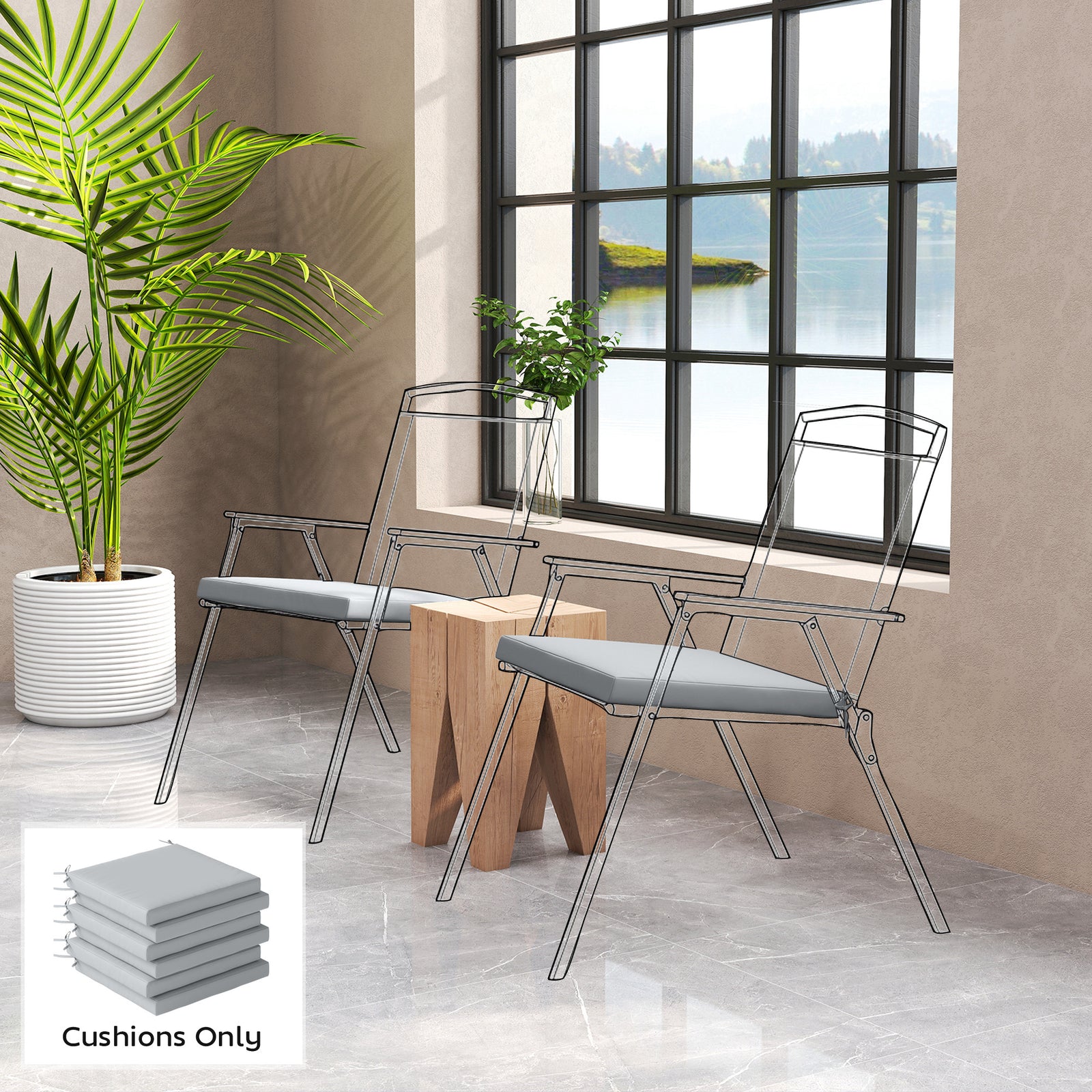 Set of 6 Outdoor Seat Cushions with Machine Washable Cover, Water Repe