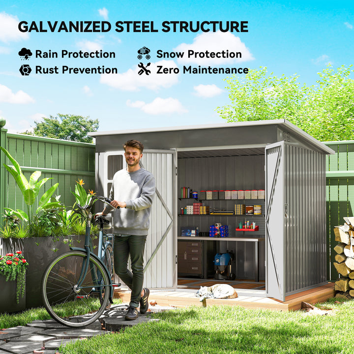 8.5 x 6ft Storage Shed Galvanised Steel Garden Shed, Metal Shed with F