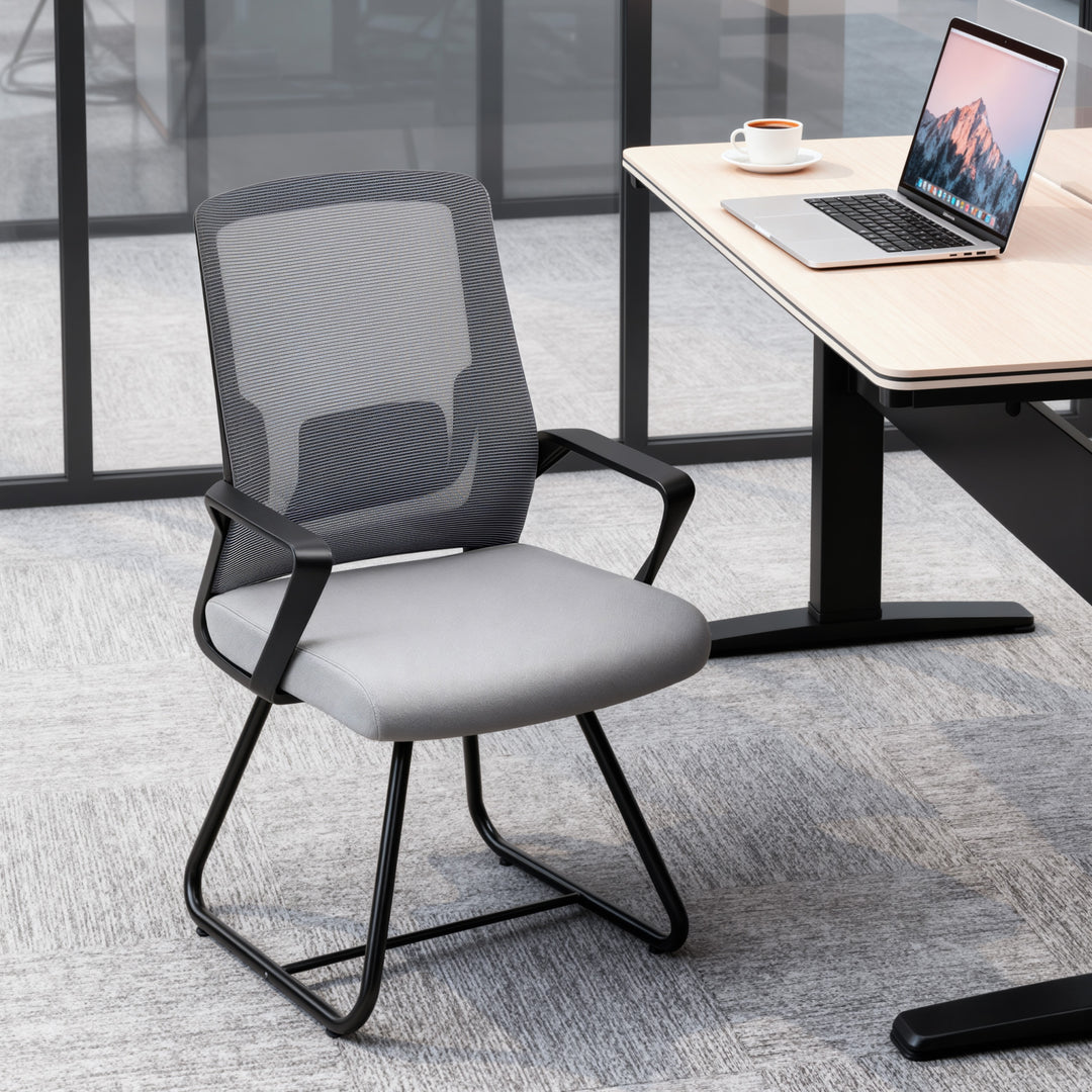 MCL Desk Chair No Wheels, Office Chair with Mesh Back, Lumbar Support, Metal Base for Waiting Room, Conference Room, Dark Grey