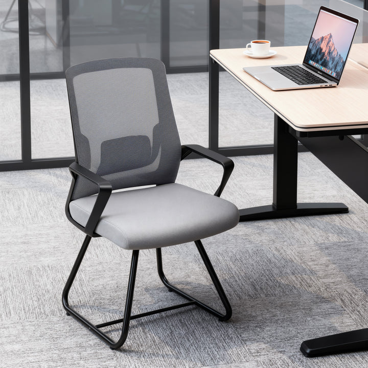 MCL Desk Chair No Wheels, Office Chair with Mesh Back, Lumbar Support, Metal Base for Waiting Room, Conference Room, Dark Grey