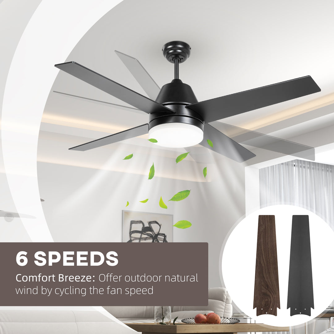 HOMCOM Ceiling Fan with LED Light, Flush Mount Ceiling Fan Lights with Reversible Blades, Remote, Black and Walnut Brown | Aosom UK