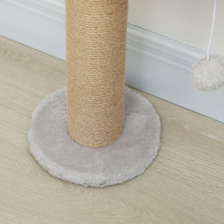 PawHut Wall Mounted Cat Shelves, Cat Climbing Wall with 4 Climbing Platforms, Jute Scratching Post and Toy Ball,180cm Tall, Light Grey