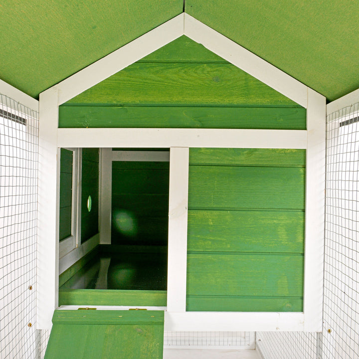 MCL Wooden Rabbit Hutch and Run with Sliding Tray, Ramp, Water-resistant Roof, for 2-4 Rabbits, Green