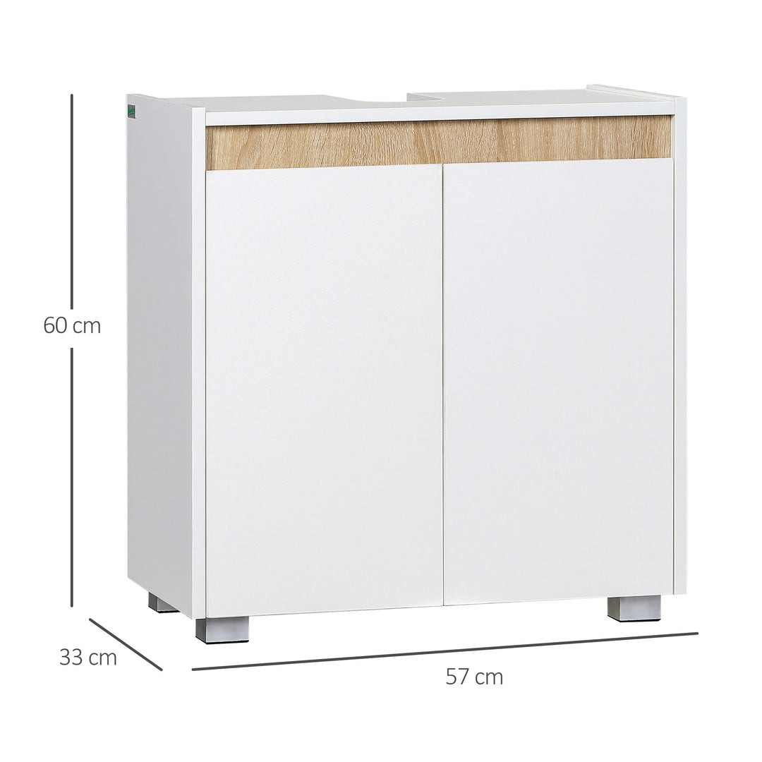 Kleankin Floor Standing Sink Cabinet, Modern Bathroom Storage Cupboard, Freestanding with Double Doors, White