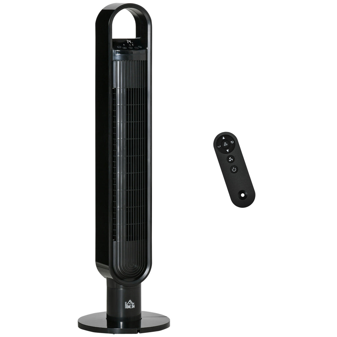 HOMCOM 39" Oscillating Tower Fan with 3 Speeds, 12hr Timer, LED Panel & Remote, Black Bedroom Cooling | Aosom UK