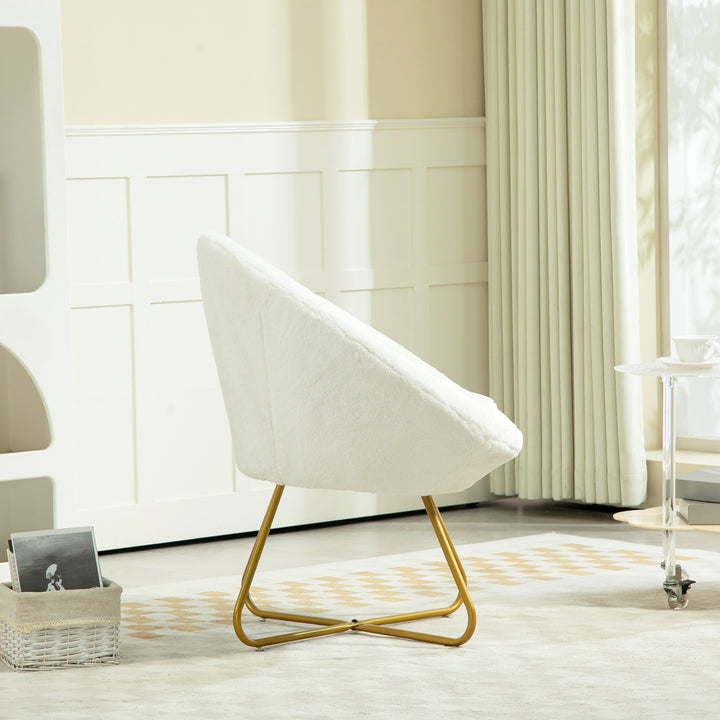 Faux Fur Accent Chair with Golden Metal Legs, Upholstered Comfy Tub Chair with Non-Slip Footpads, Seat Cushion for Bedroom, Living Room and Office, White