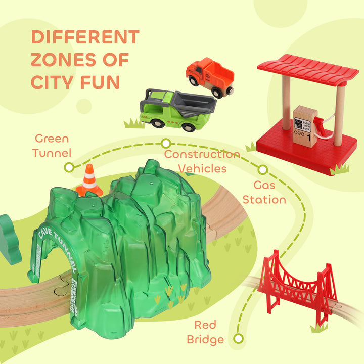 91-Piece Wooden Train Set, Toy Train with Magnetic Crane, Sound - view 5
