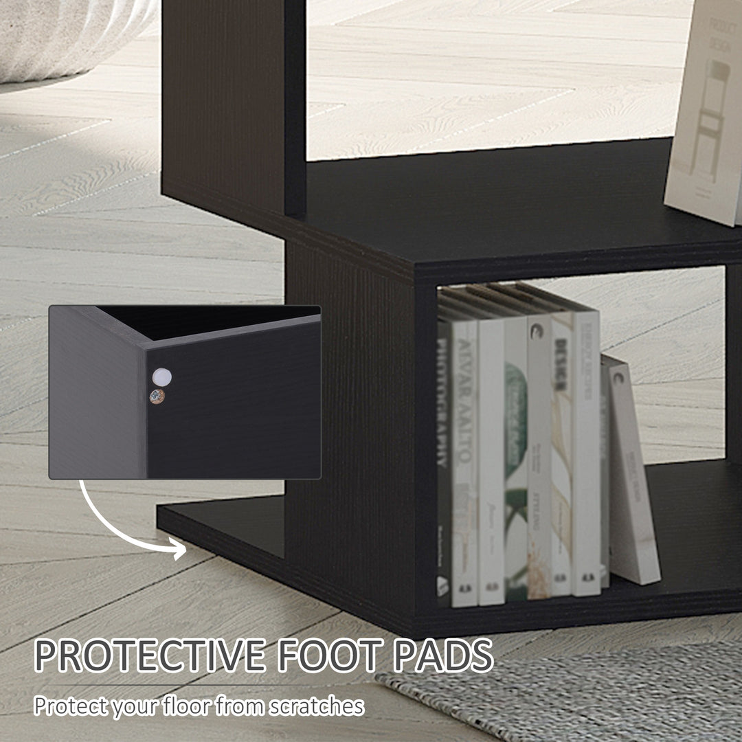 Side Table Square Coffee Table Modern End Table with 2 Tier Storage Shelves for Living Room, Bedroom, Black