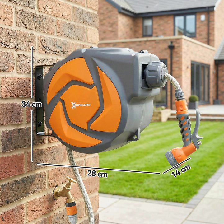 10m Garden Hose Reel Wall Mounted Auto Rewind with 7 Patterns Spray No