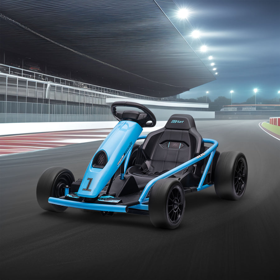 24V Drift Kart, Electric Ride-On Racing Go Kart w/ 2 Speeds, Steering Wheel, Pedals for Kids Aged 8-12, Blue