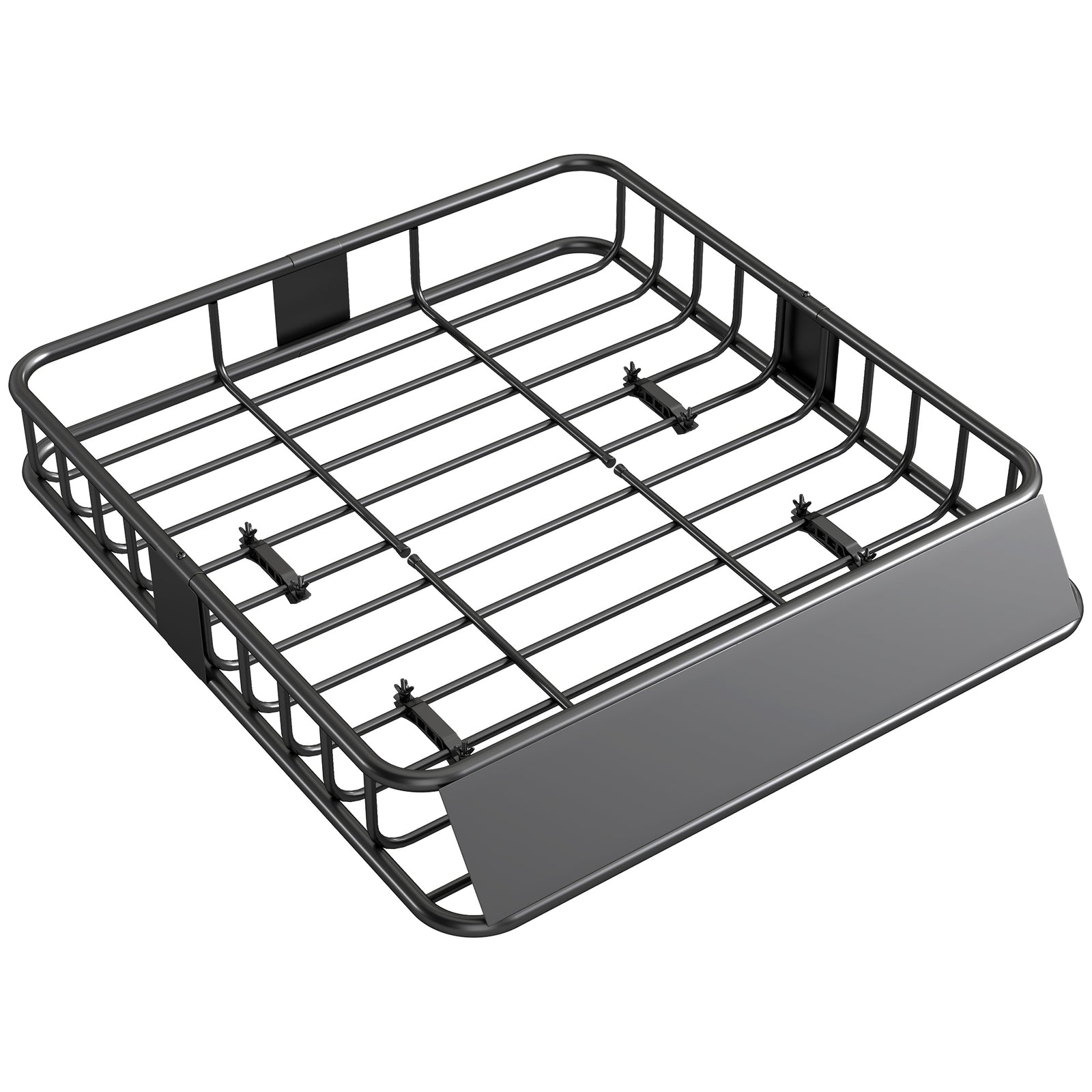 Universal Roof Rack Basket Tray, 90.7 kg Steel Car Rooftop Luggage Cargo Carrier Holder with Wind Fairing, Side Rails for SUVs, Pickups, Sedans, Off-Road Vehicles, 110.5 x 99.5 x 18.5 cm, Black