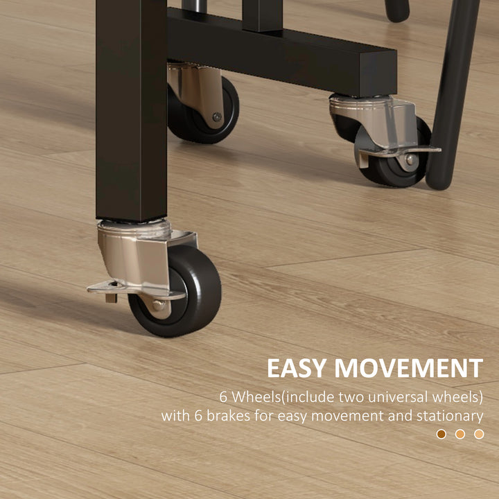 Mobile Drop Leaf Table, Folding Dining Table with 6 Wheels & Brakes, Kitchen Table for Small Spaces, Grey Marble Effect