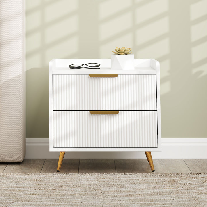 Elegant Two-Drawer Bedside Table Set of 2 - White