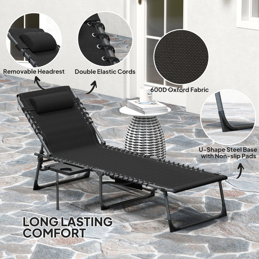 Five-Position Reclining Sun Lounger - Black