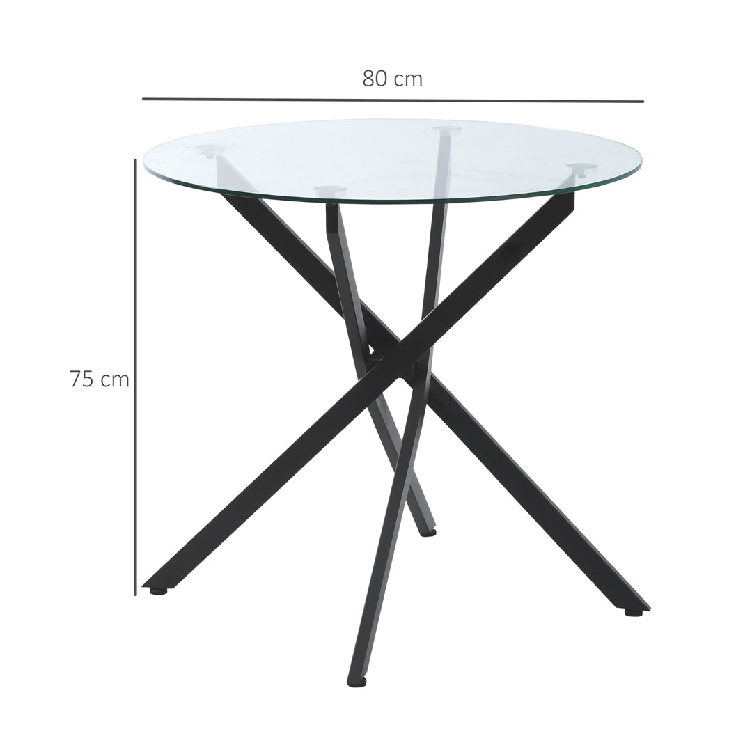 HOMCOM Side Table with Clear Tempered Glass Top, Round Table with Metal Legs, Modern Dining Table Furniture for Dining Living Room, Black | Aosom UK