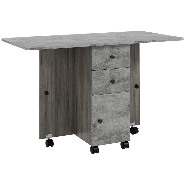 HOMCOM Foldable Dining Table, Drop Leaf Table with Drawers and Storage Cabinet