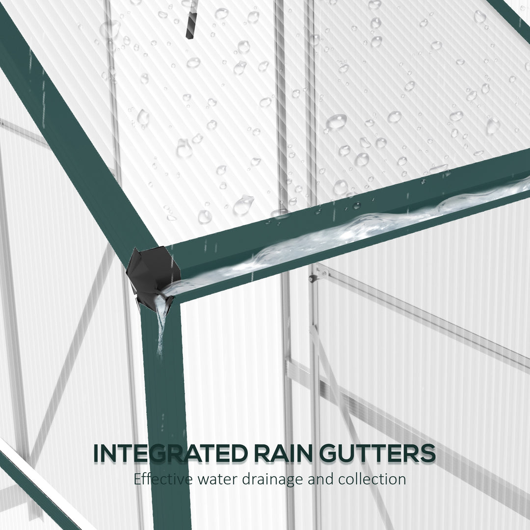 6 x 2.5ft Polycarbonate Greenhouse Walk-In Green House with Rain Gutter, Sliding Door, Window, Foundation, Green