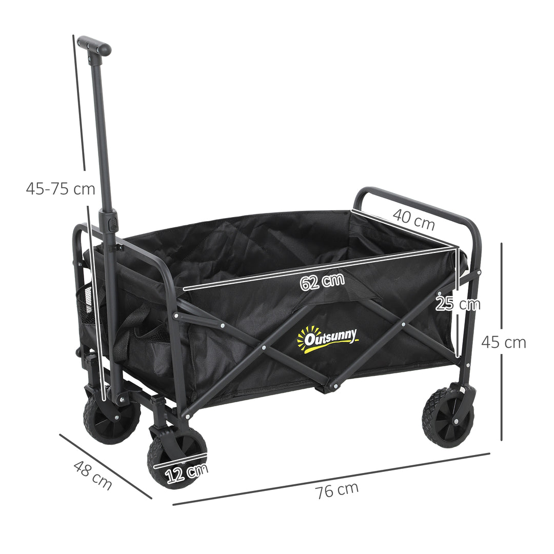 62L Festival Trolley on Wheels, Garden Folding Trolley Cart, 120kg Heavy Duty Collapsible Folding Wagon with Adjustable Handle and Carrying Bag for Beach, Camping, Festival, Black