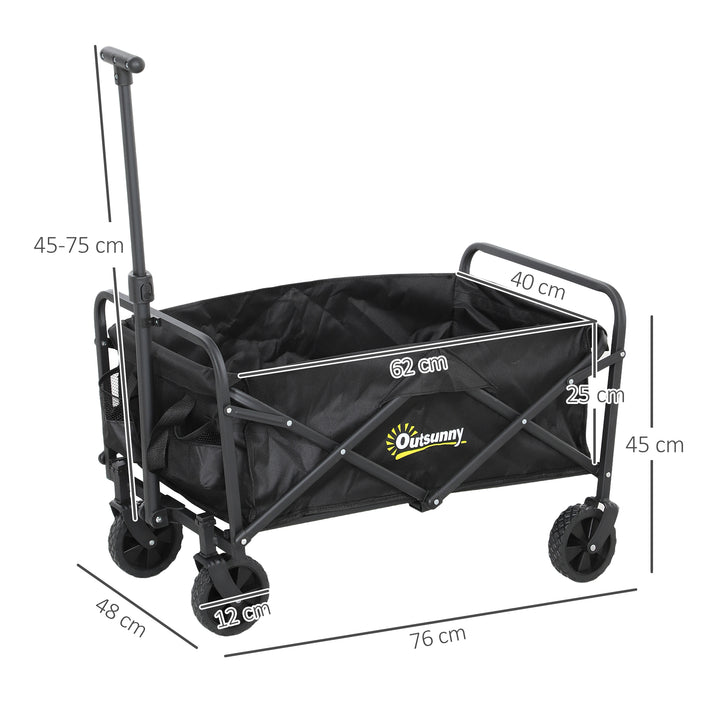 62L Festival Trolley on Wheels, Garden Folding Trolley Cart, 120kg Heavy Duty Collapsible Folding Wagon with Adjustable Handle and Carrying Bag for Beach, Camping, Festival, Black