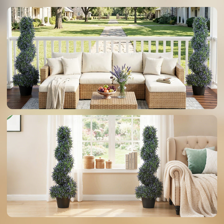 Artificial Lavender Topiary Tree Set of 2, UV Resistant Fake Plants in