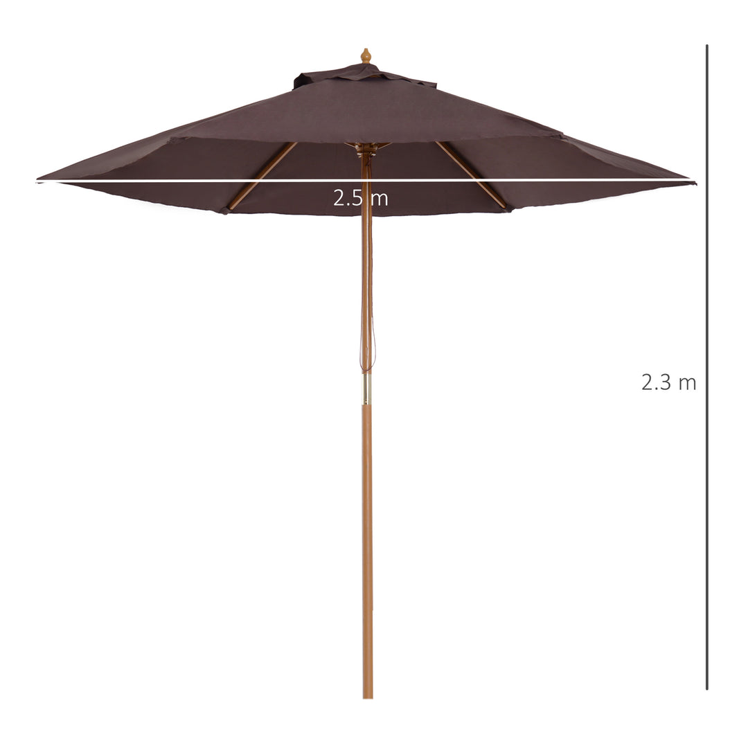 2.5m Wood Garden Parasol Sun Shade Patio Outdoor Wooden Umbrella Canopy Coffee