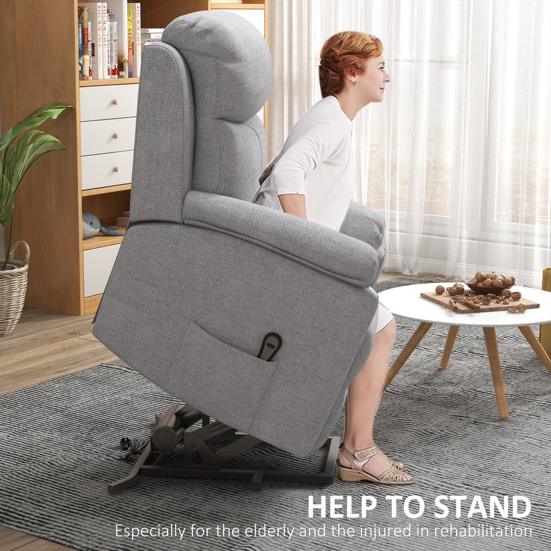 Power Lift Recliner Chair, Electric Lift Chair for Elderly, Overstuffed Linen Fabric Riser and Reclining Armchair with Remote Control, Side Pockets, for Living Room, Grey