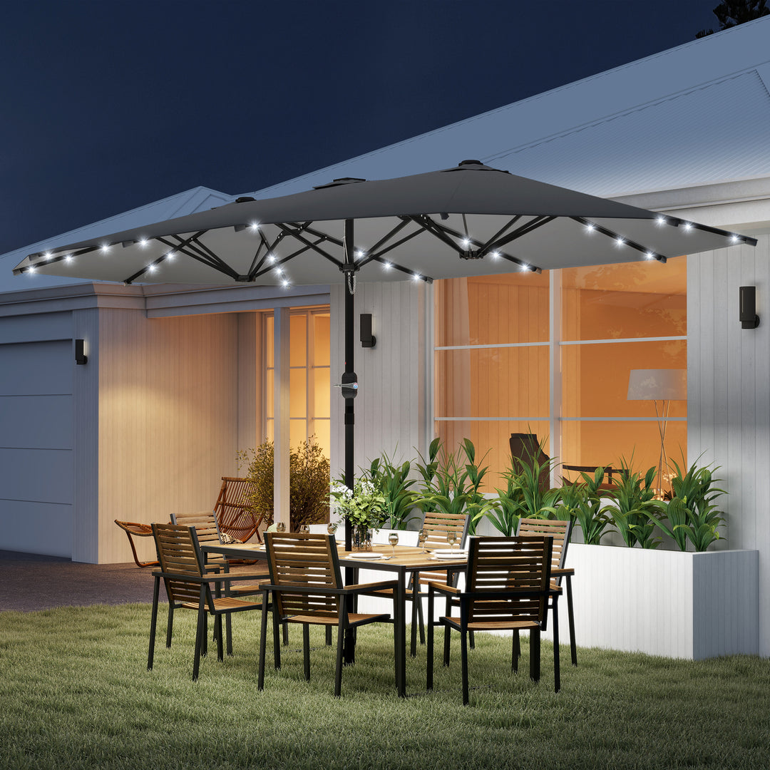 MCL 4.4m Double-Sided Sun Umbrella Patio Parasol LED Solar Lights Dark Grey