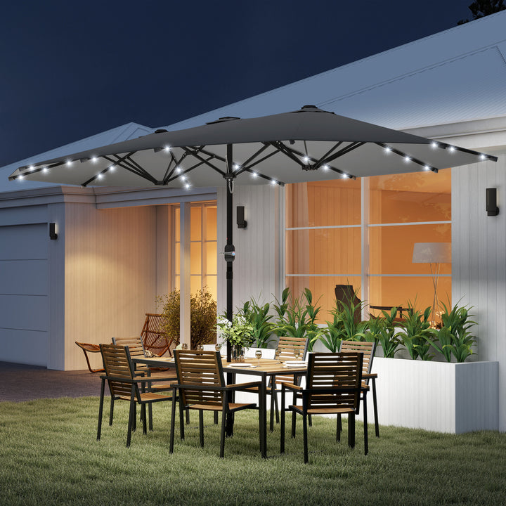 MCL 4.4m Double-Sided Sun Umbrella Patio Parasol LED Solar Lights Dark Grey