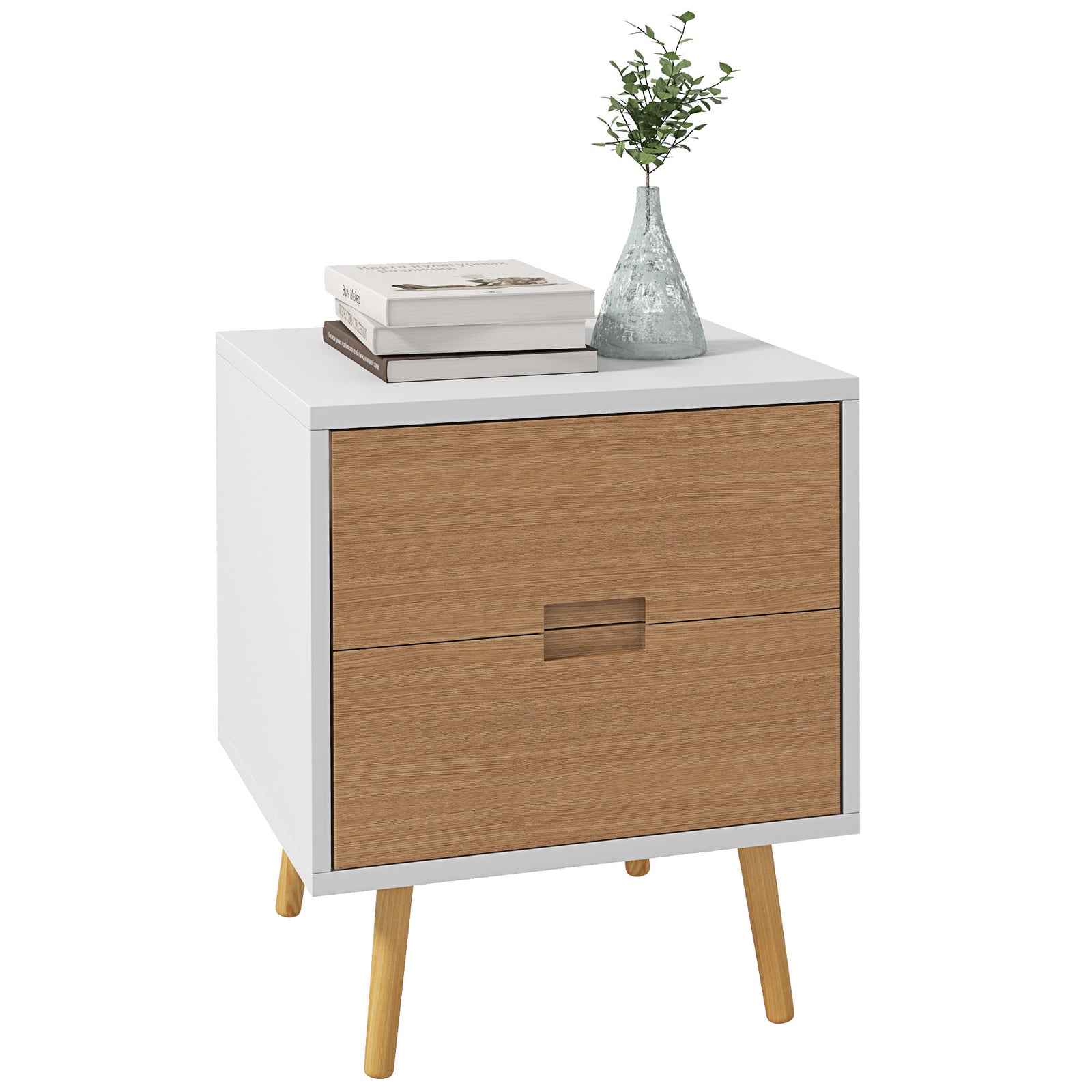 Wood Effect Wto-Drawer Bedside Table - Brown/White