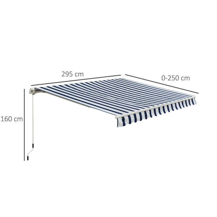 Manual Retractable Awning, 3x2.5 m-Blue/White Stripes