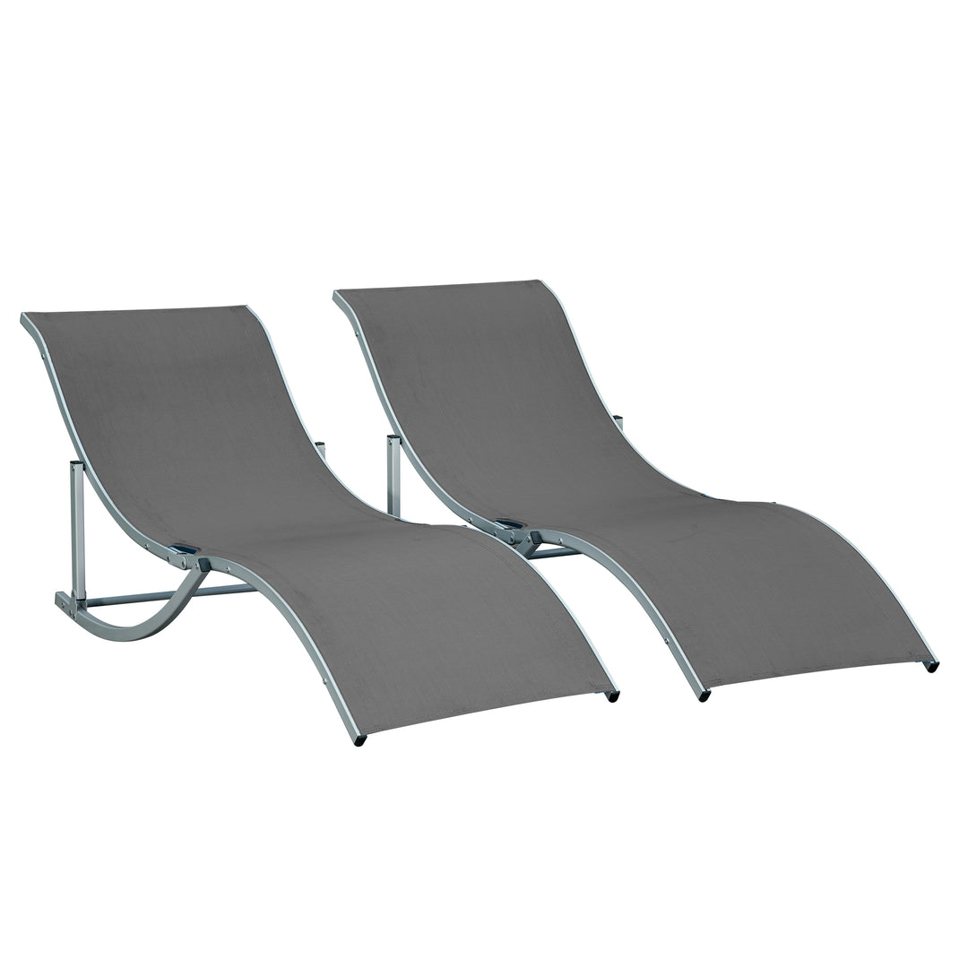 MCL Set of 2 S-shaped Foldable Lounge Chair Sun Lounger Reclining Outdoor Chair for Patio Beach Garden, Grey