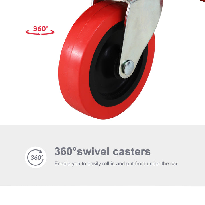Mechanic Vehicle Creeper, Under-Car Rolling Crawler Board, with Headrest, Wheels, Red