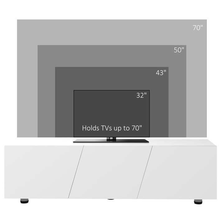 HOMCOM TV Cabinet Stand for TVs up to 70", High Gloss Doors TV Unit with 3 Cupboards, Storage Shelves and 2 Cable Holes for Living Room, White