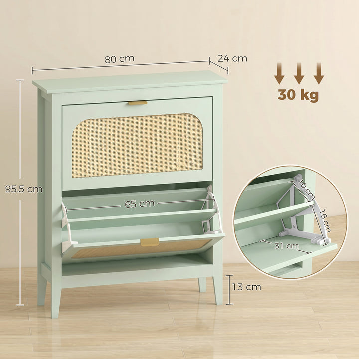 Narrow Shoe Cabinet, Boho Slim Shoe Storage Cabinet with 2 Flip Drawer