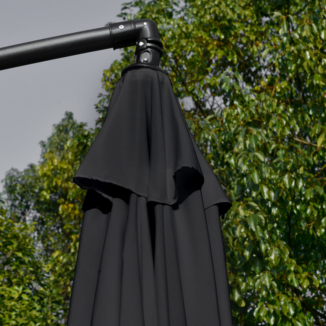2.7m Garden Banana Parasol Cantilever Umbrella with Crank Handle and Cross Base for Outdoor, Hanging Sun Shade, Black