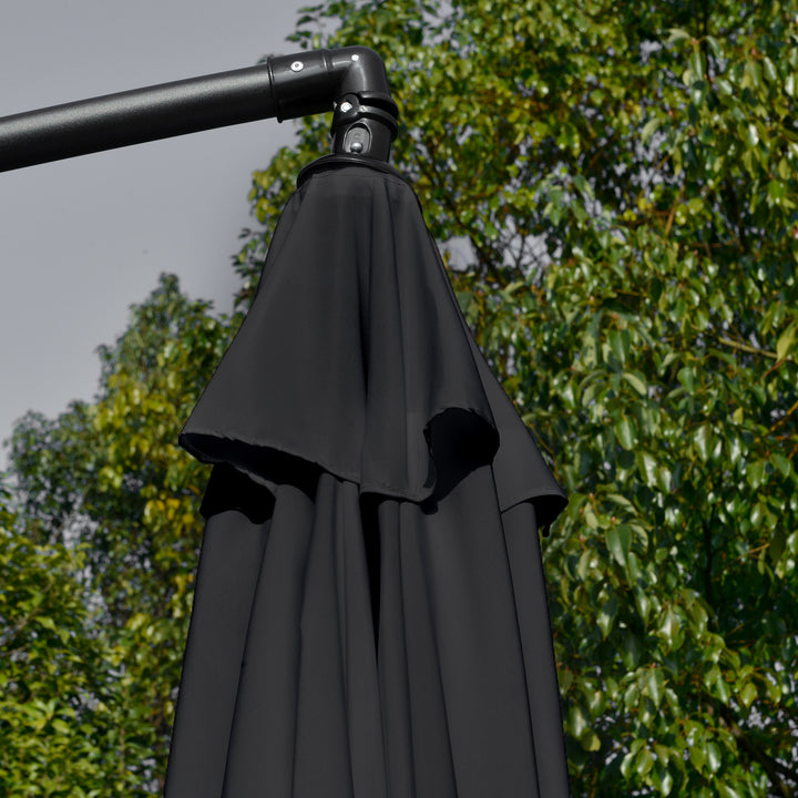 2.7m Garden Banana Parasol Cantilever Umbrella with Crank Handle and Cross Base for Outdoor, Hanging Sun Shade, Black