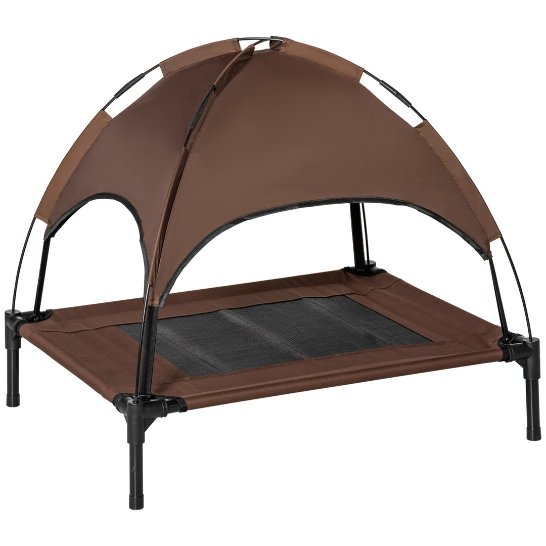 Raised Dog Bed Waterproof Elevated Pet Cot with Breathable Mesh UV Protection Canopy Brown, for Medium Dogs