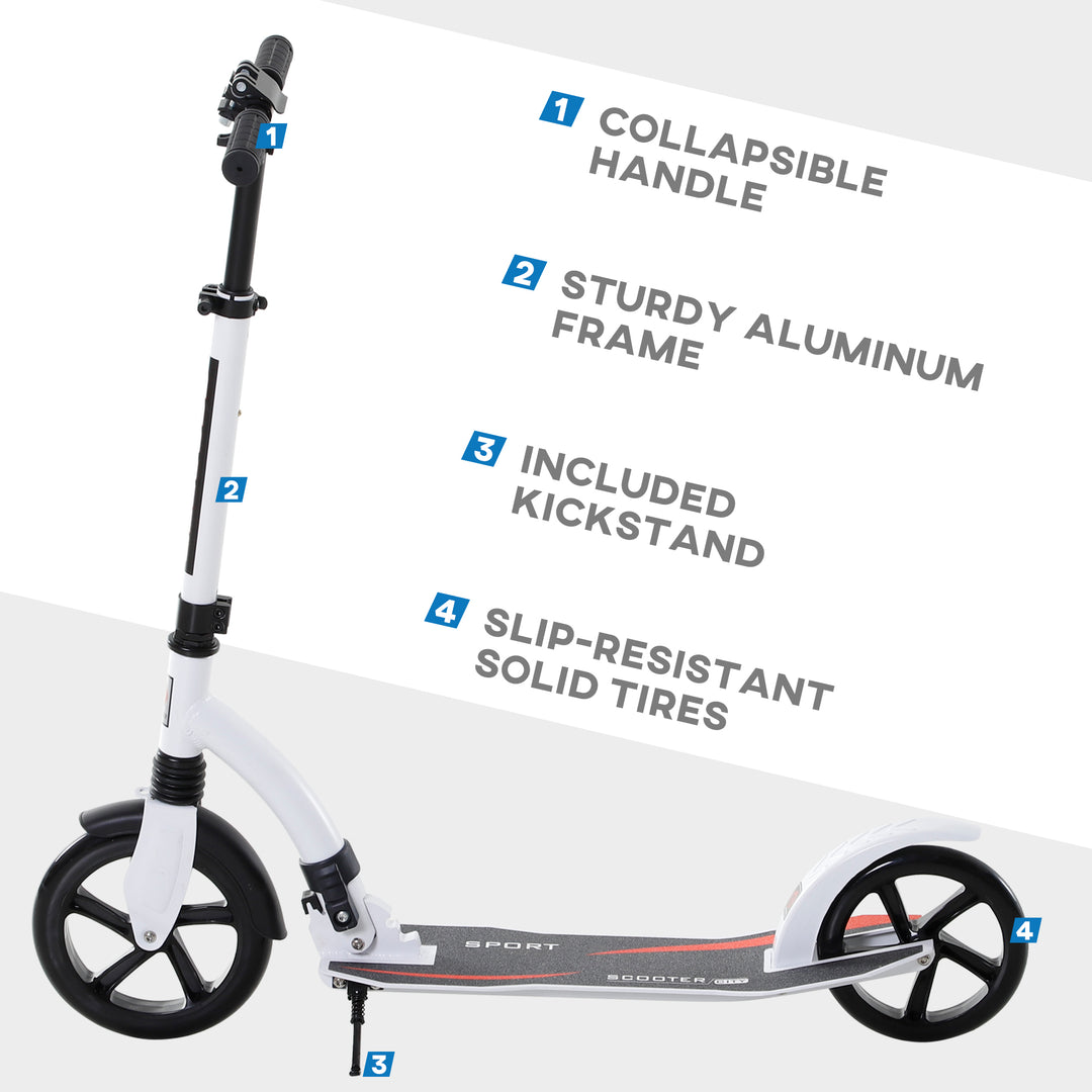 Foldable Kick Scooter with Double Shock Absorption and Big Wheels, Height Adjustable Aluminium Frame Big Wheel Scooter for 14+ Teens Adult - White