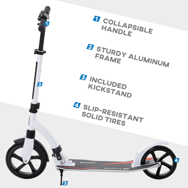 Foldable Kick Scooter with Double Shock Absorption and Big Wheels, Height Adjustable Aluminium Frame Big Wheel Scooter for 14+ Teens Adult - White