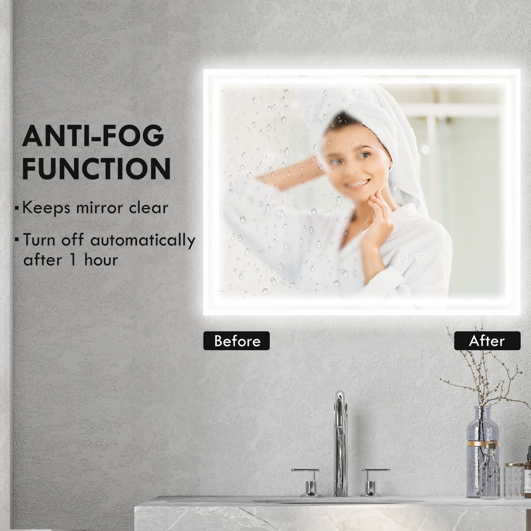 kleankin Illuminated LED Vanity Mirror: Smart Touch, Anti-Fog, 3 Colour Settings, 90x70cm | Aosom UK