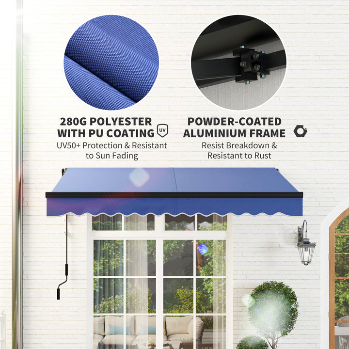 2.5 x 2m Electric Awning with LED Light and Remote Controller, Aluminium Frame DIY Retractable Awning, UV50+ Sun Shade Canopy for Garden Patio Deck Door Window, Blue