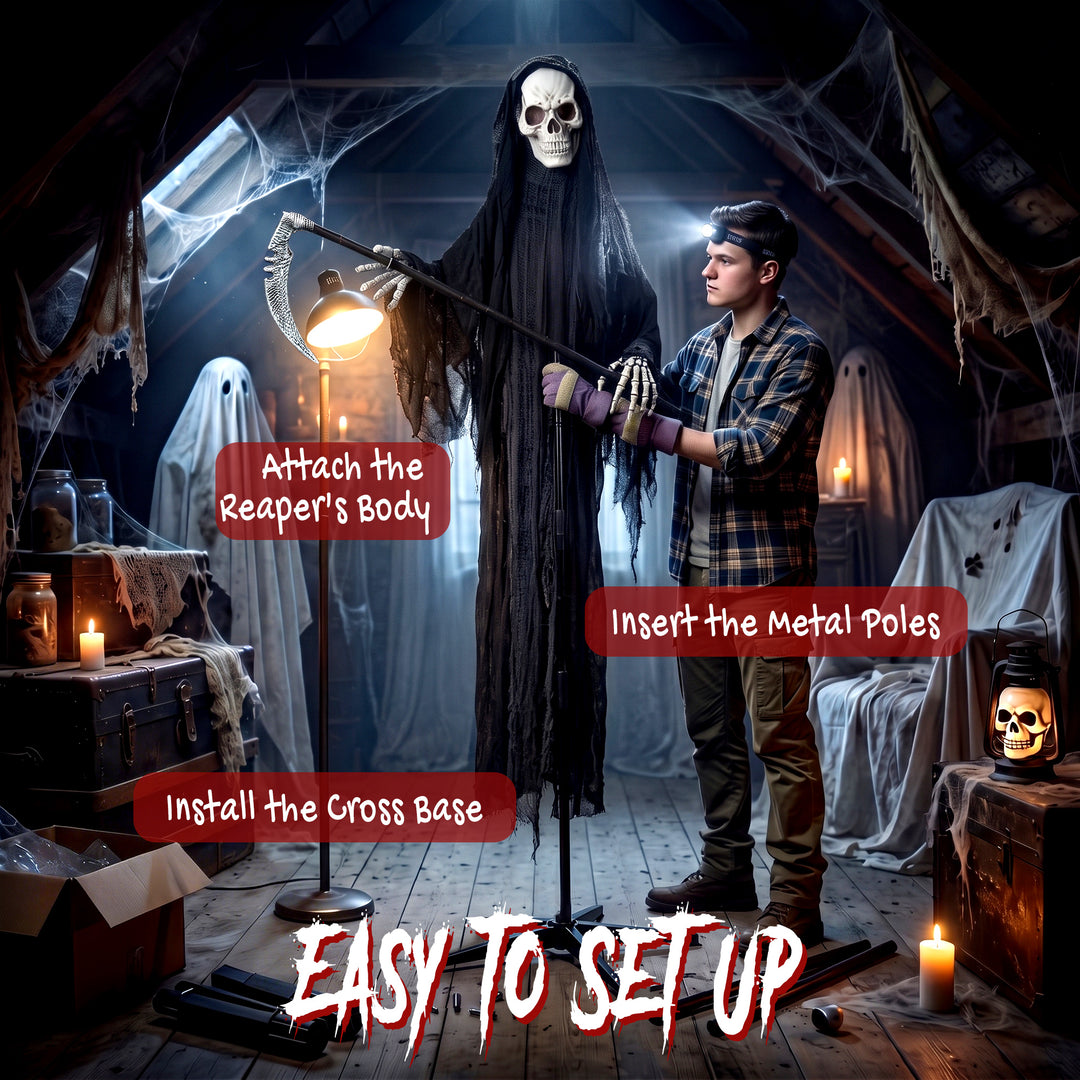183cm Life Size Animated Grim Reaper Halloween Decoration, Scary Hallo