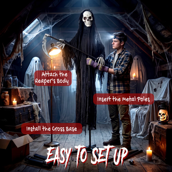 183cm Life Size Animated Grim Reaper Halloween Decoration, Scary Hallo