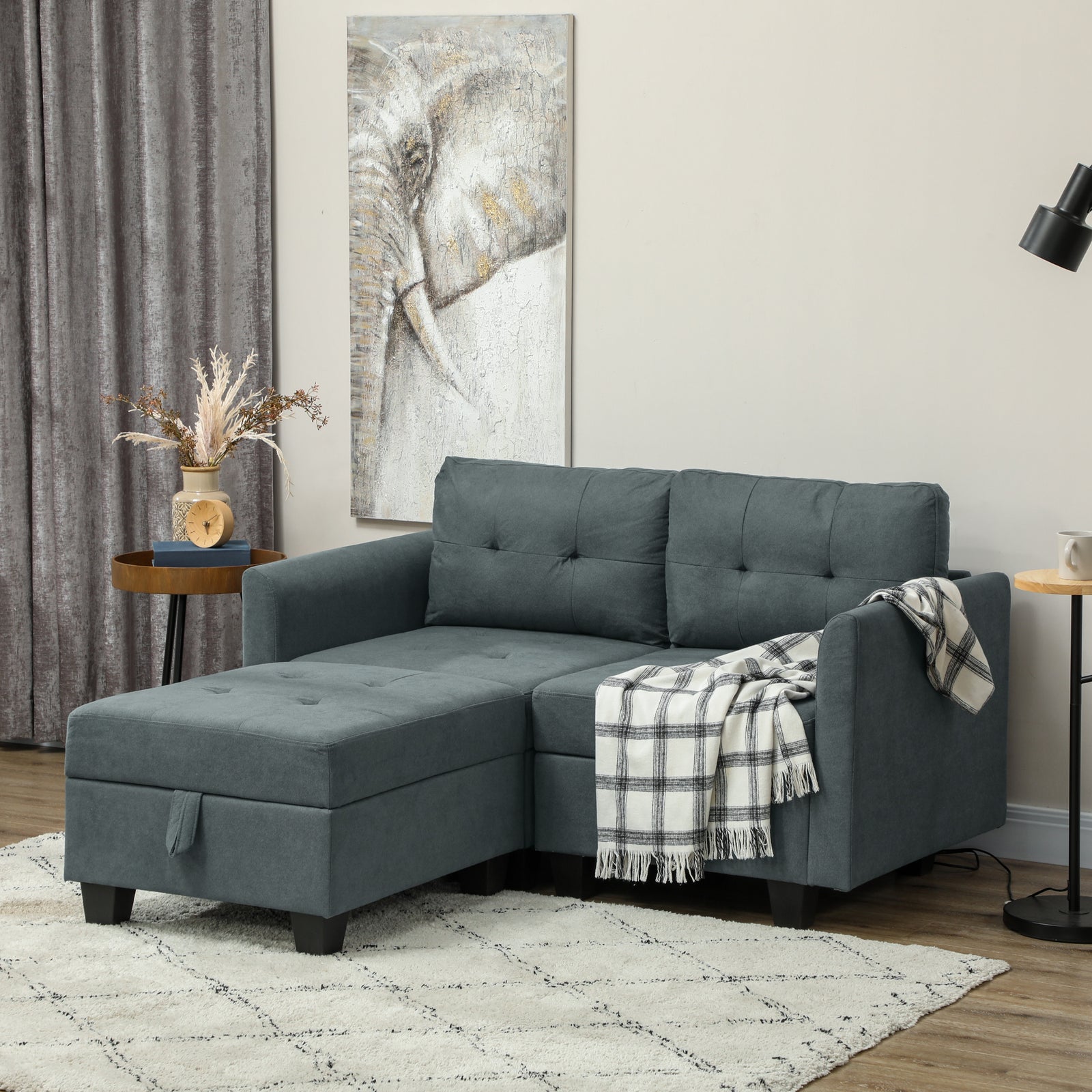 L' Shape Modular Storage Sofa - Dark Grey